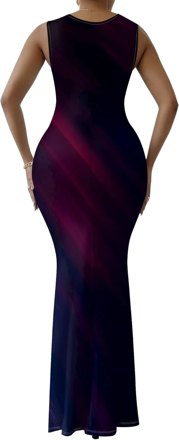 Women's Sexy V Neck Sleeveless Fitted Dress Elegant Curve Pencil Skirt Beach Party Sundress Festival Evening Dress