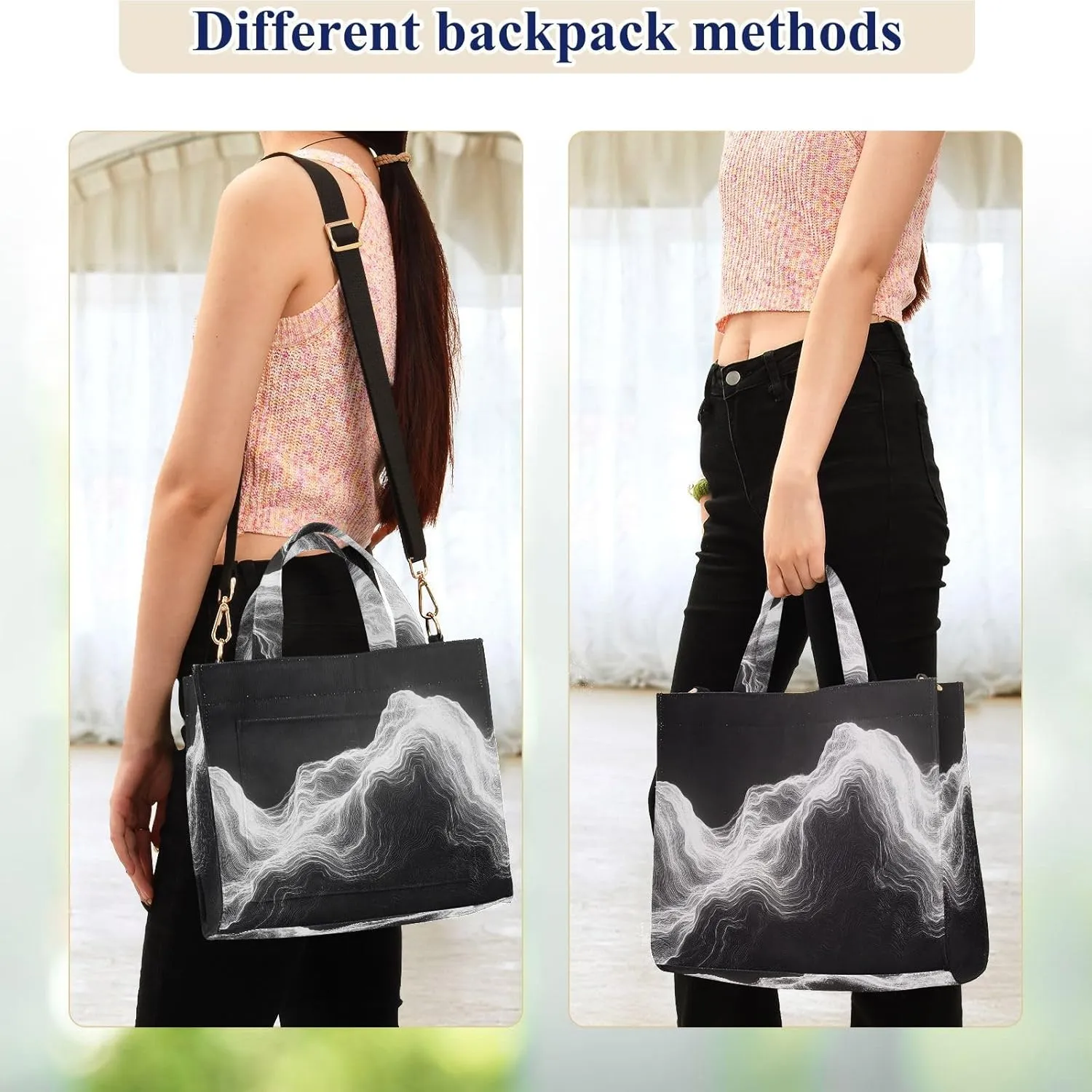 Women's Shoulder Handbags Black Fluid Print, Corduroy Tote Bag Large Capacity Small Size