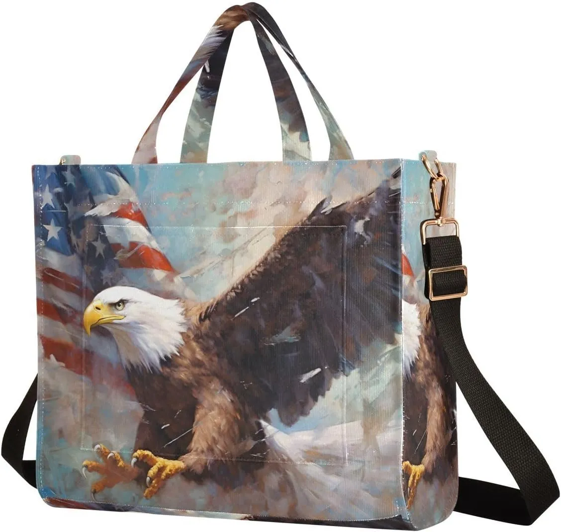 Women's Shoulder Handbags Hawk American Print, Corduroy Tote Bag Large Capacity Small Size