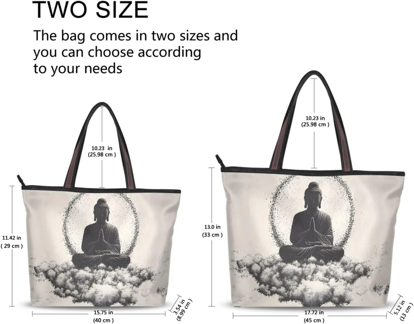 Womens Tote Bags Oriental Statue Print Reusable Grocery Handbag Bags with Zipper Large Size