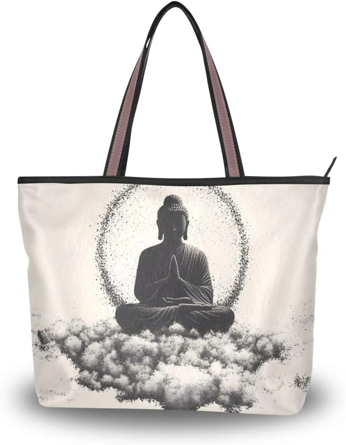Womens Tote Bags Oriental Statue Print Reusable Grocery Handbag Bags with Zipper Large Size