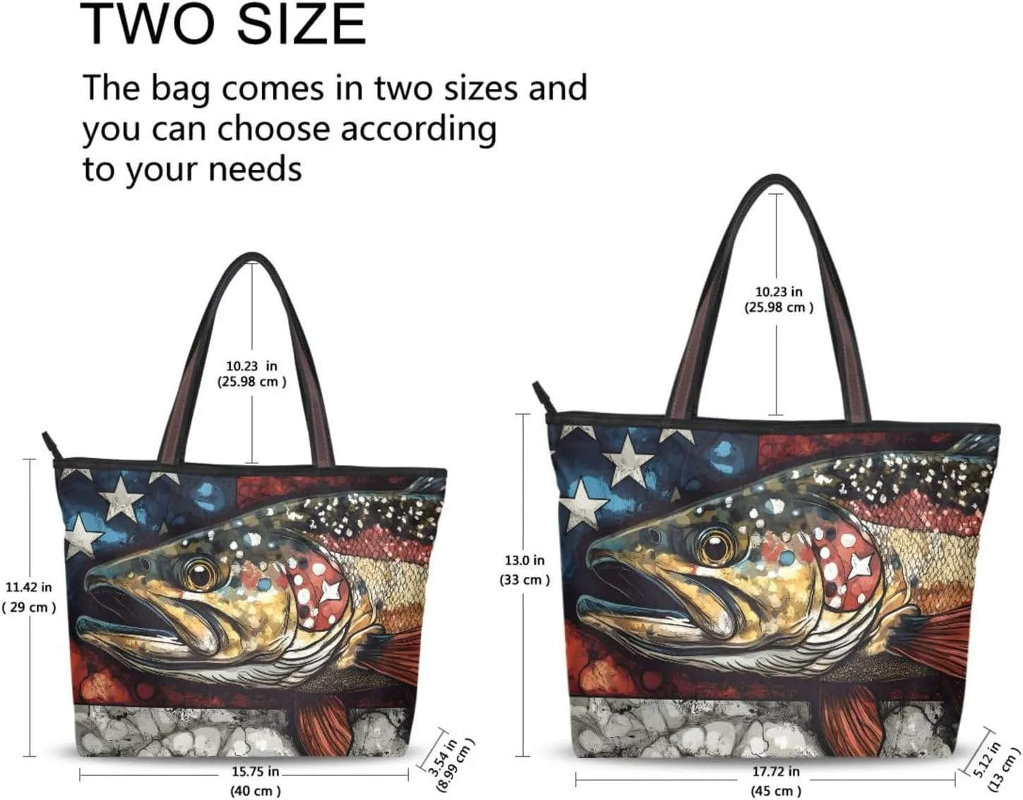 Womens Tote Bags Trout American Print Reusable Grocery Handbag Bags with Zipper Large Size