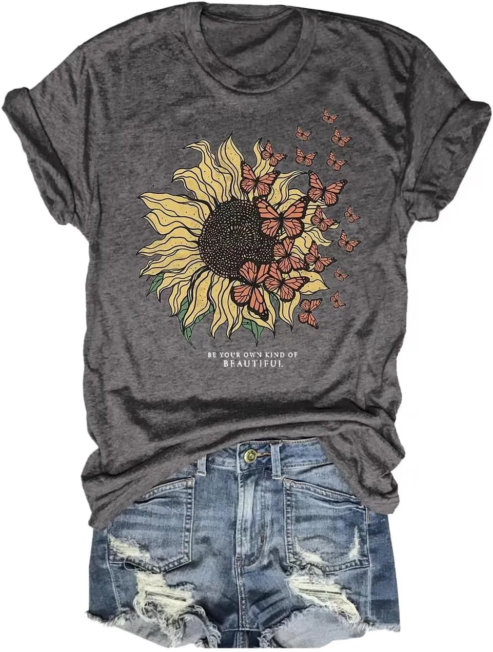 Women's Vintage Flowers Shirt Casual Boho Floral Printed T-Shirt Sunflower Wildflowers Graphic Tees Tops for Girl