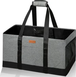 WONDAY Extra Large Foldable Grocery Tote Bag With Handles for Storage, Picnics, Beach, Pool, Laundry - Reusable Shopping Bag (Grey)