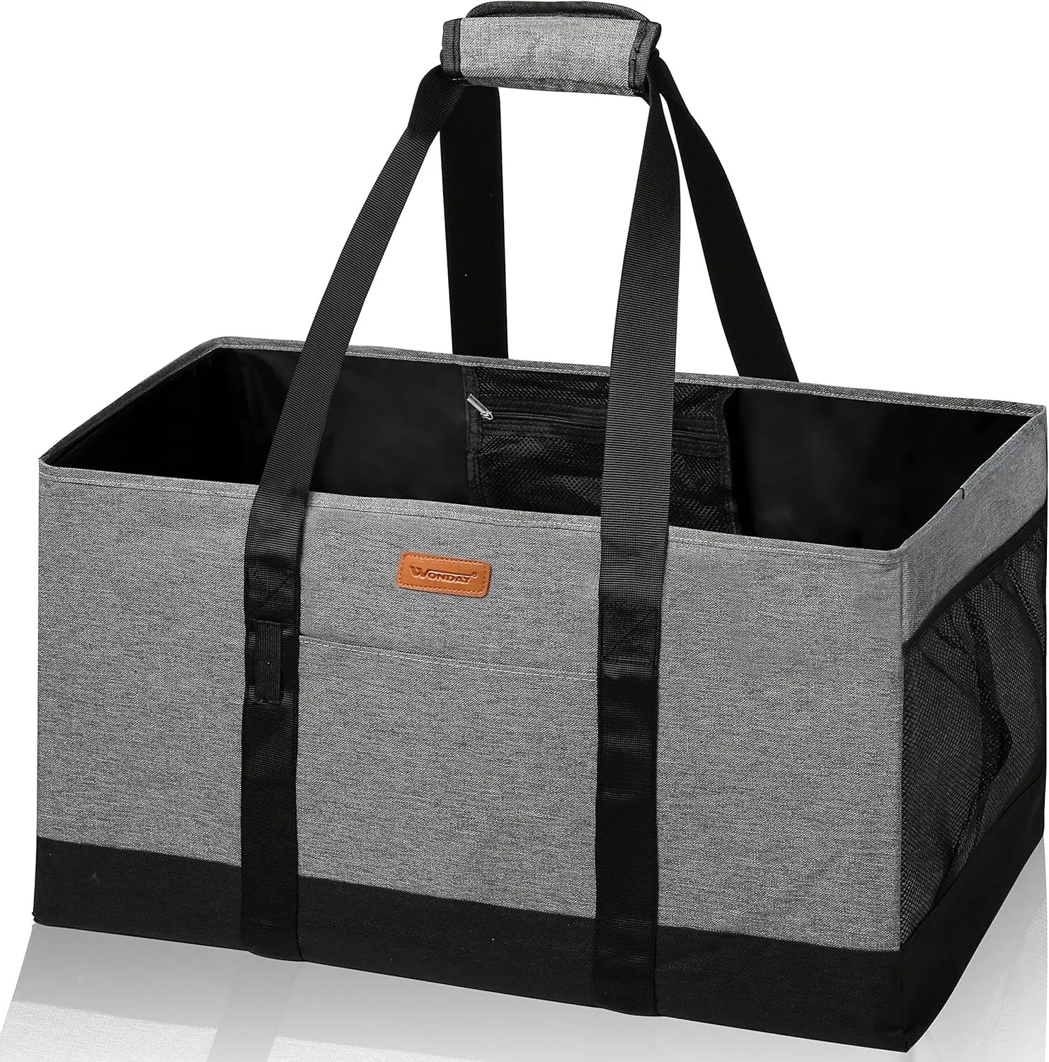 WONDAY Extra Large Foldable Grocery Tote Bag With Handles for Storage, Picnics, Beach, Pool, Laundry - Reusable Shopping Bag (Grey)