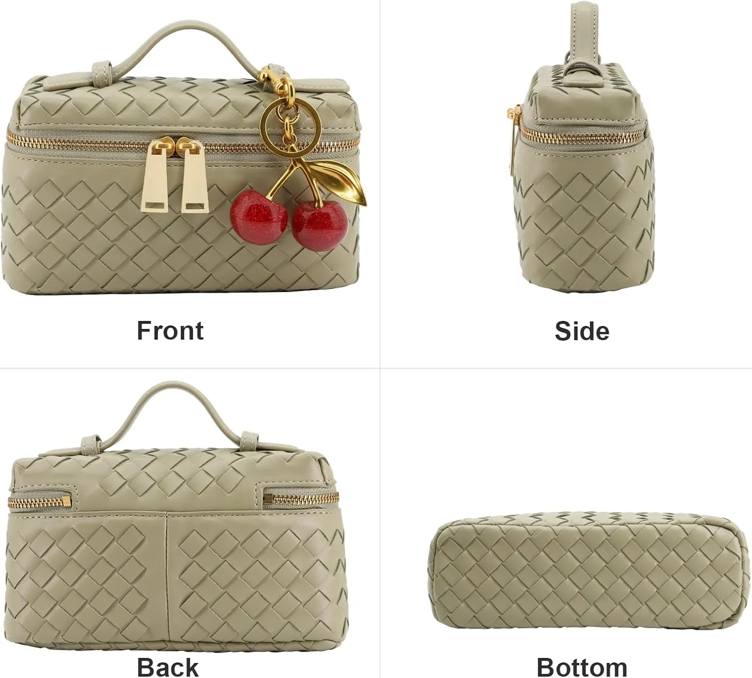 Woven Crossbody Bags for Women Trendy Clutch Purse Bag Small Top Handle Leather Handbag with Cherry Charm
