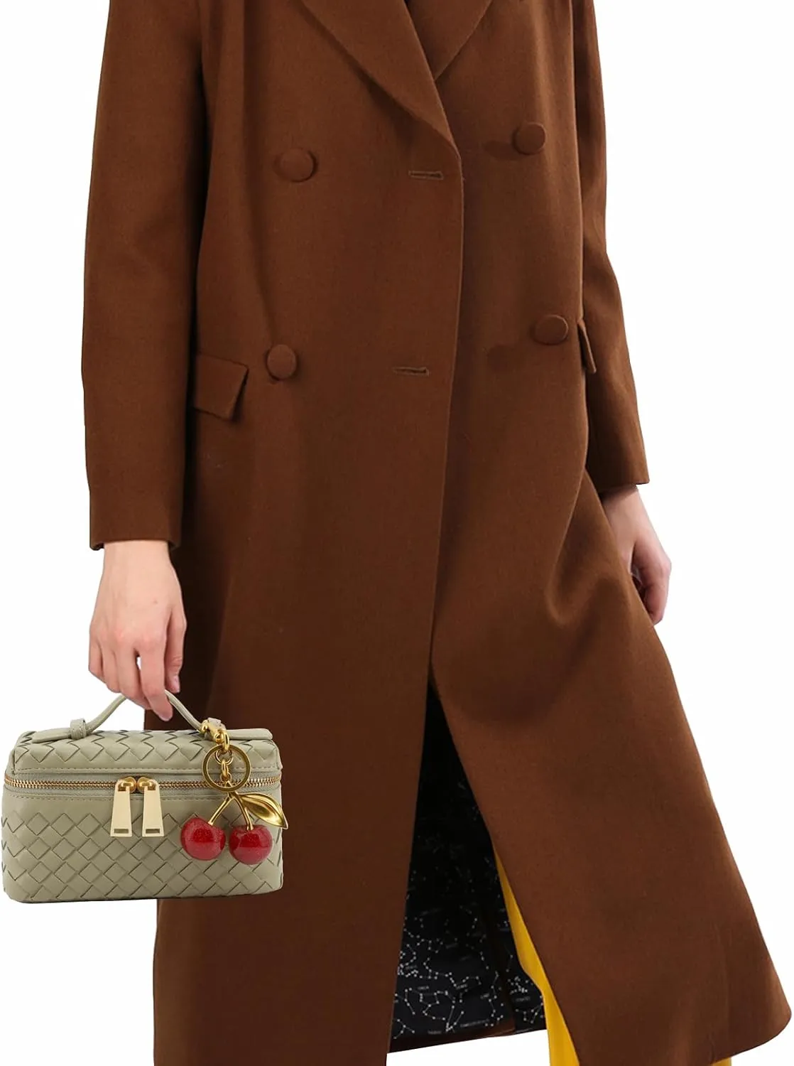 Woven Crossbody Bags for Women Trendy Clutch Purse Bag Small Top Handle Leather Handbag with Cherry Charm