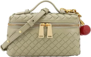 Woven Crossbody Bags for Women Trendy Clutch Purse Bag Small Top Handle Leather Handbag with Cherry Charm