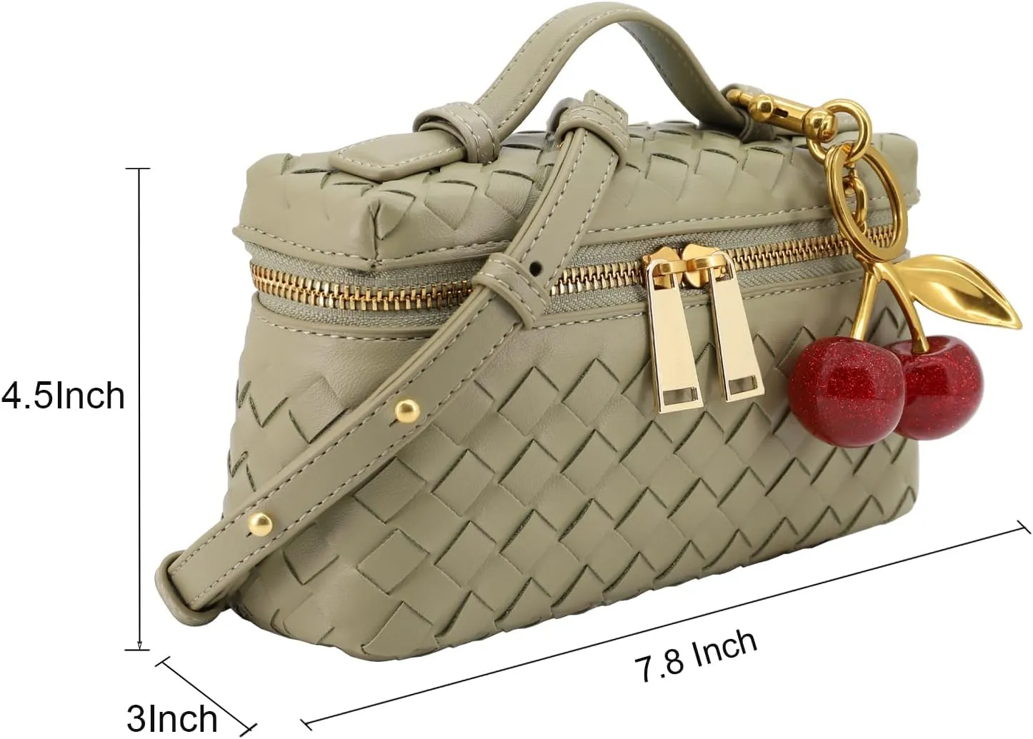 Woven Crossbody Bags for Women Trendy Clutch Purse Bag Small Top Handle Leather Handbag with Cherry Charm
