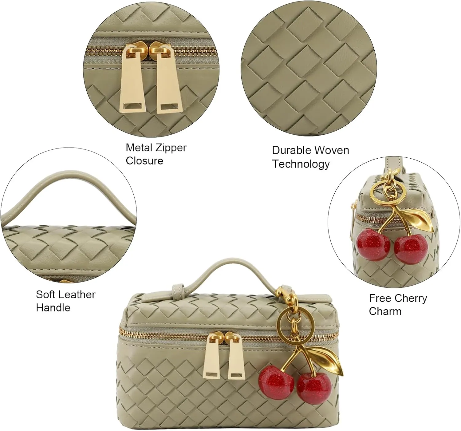 Woven Crossbody Bags for Women Trendy Clutch Purse Bag Small Top Handle Leather Handbag with Cherry Charm