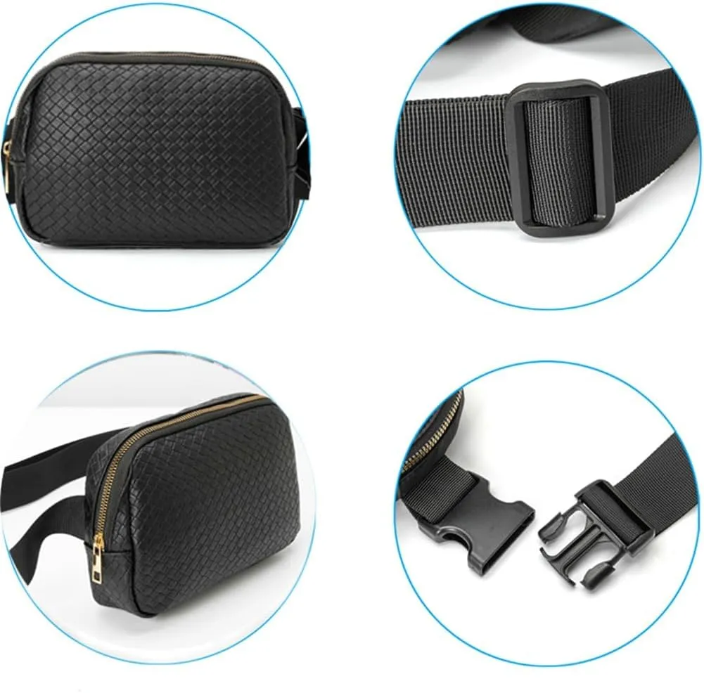 Woven Fanny Pack for Women Belt Bag with Zipper Crossbody Bags Waist Bag Sling Bag Handbag for Travel Running Hiking, Burgundy
