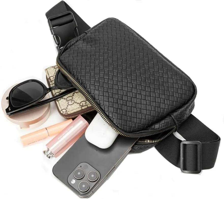 Woven Fanny Pack for Women Belt Bag with Zipper Crossbody Bags Waist Bag Sling Bag Handbag for Travel Running Hiking, Burgundy