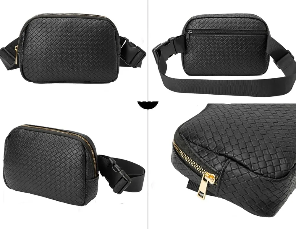 Woven Fanny Pack for Women Belt Bag with Zipper Crossbody Bags Waist Bag Sling Bag Handbag for Travel Running Hiking, Burgundy