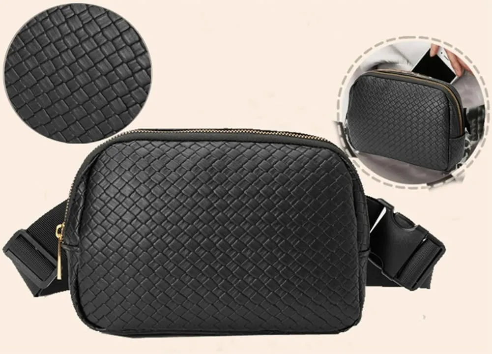 Woven Fanny Pack for Women Belt Bag with Zipper Crossbody Bags Waist Bag Sling Bag Handbag for Travel Running Hiking, Burgundy