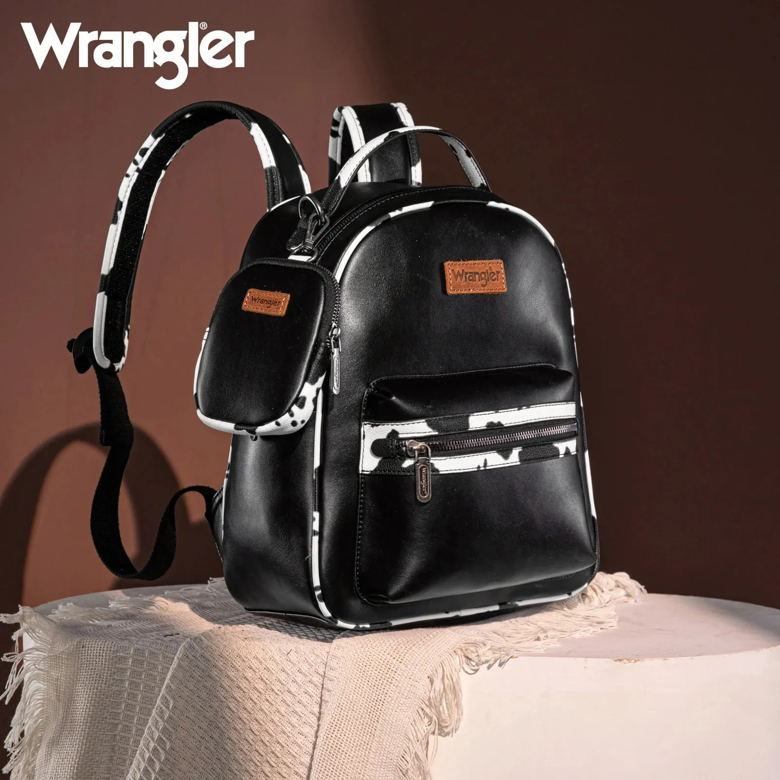Wrangler Black Cow Print Backpack With Coin Pouch - WG102-8603BK