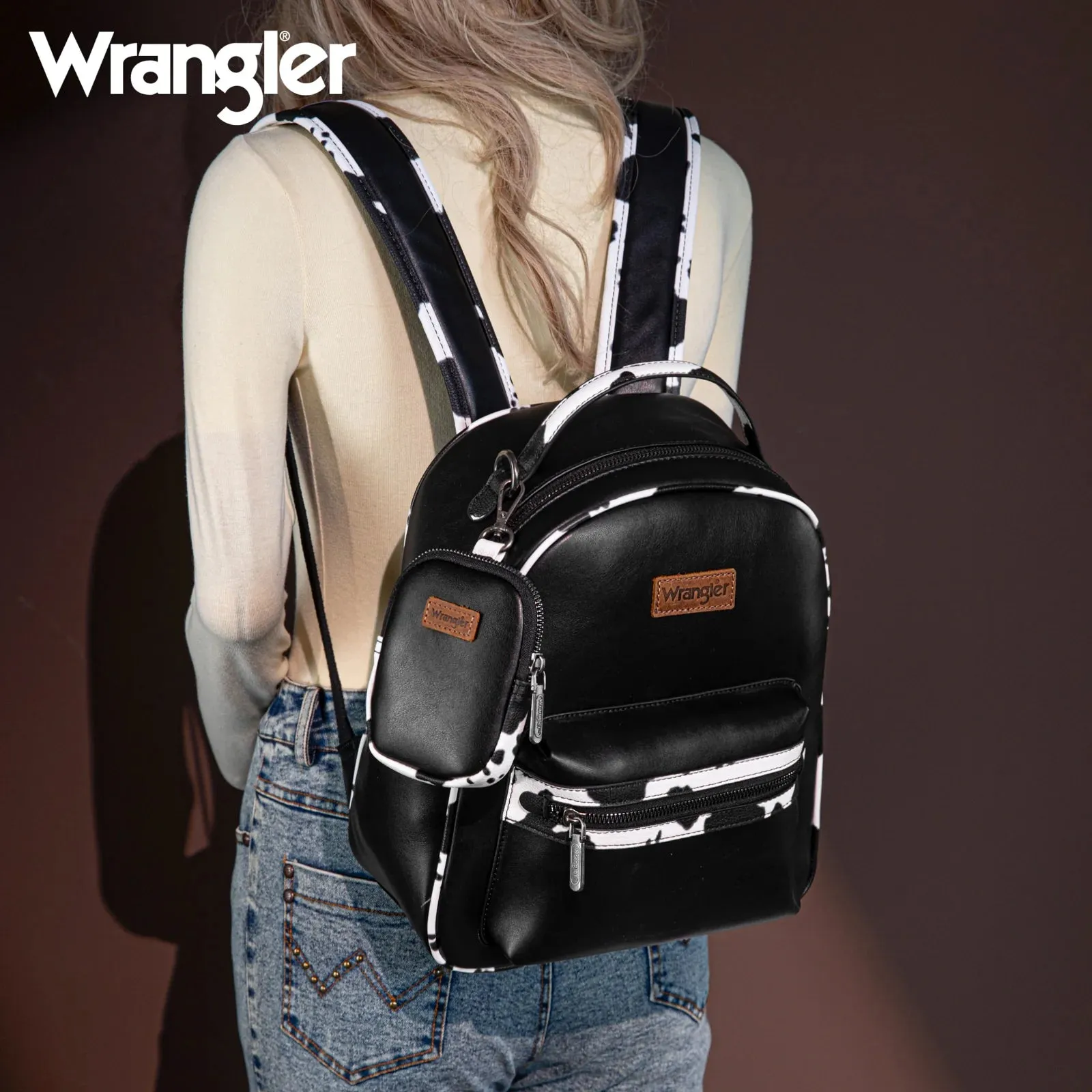 Wrangler Black Cow Print Backpack With Coin Pouch - WG102-8603BK