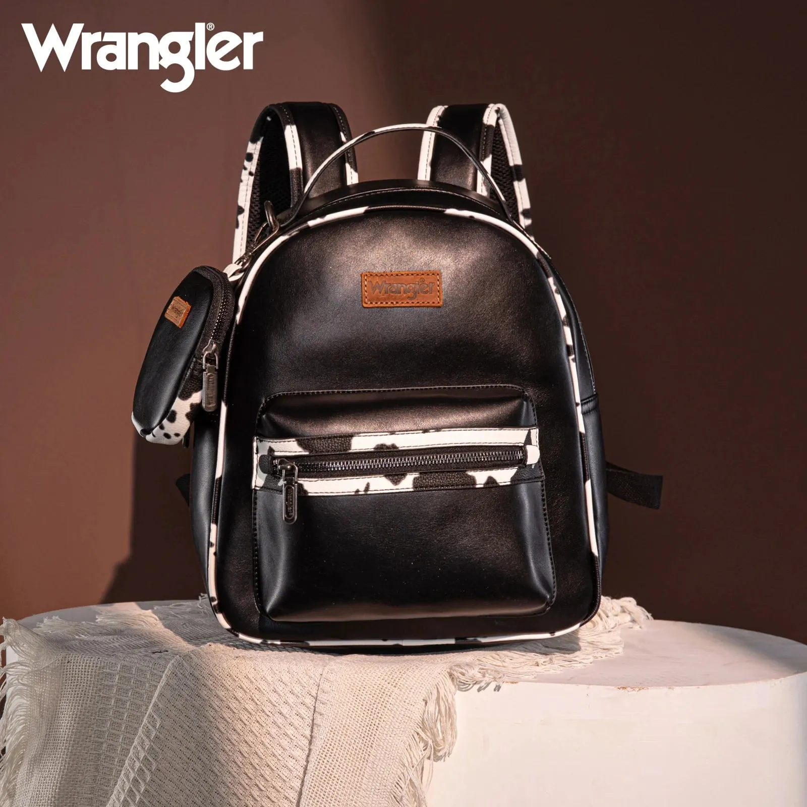 Wrangler Black Cow Print Backpack With Coin Pouch - WG102-8603BK