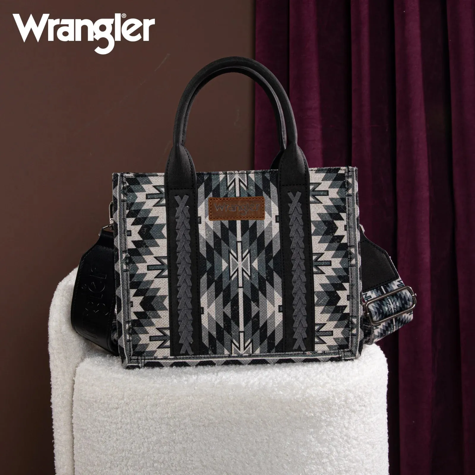 Wrangler Black Southwestern Pattern Dual Sided Print Tote/Crossbody - WG2213-8120SBK