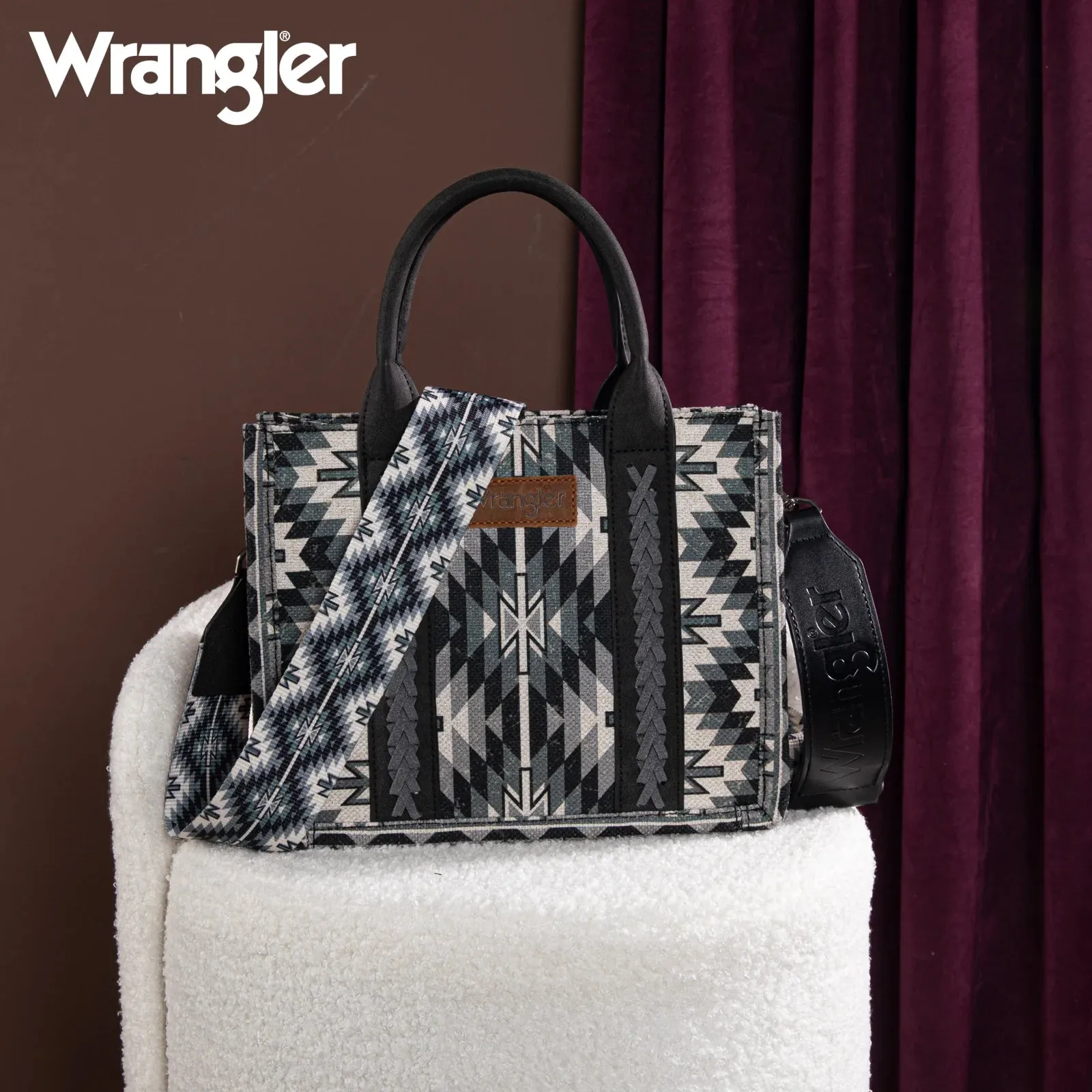 Wrangler Black Southwestern Pattern Dual Sided Print Tote/Crossbody - WG2213-8120SBK