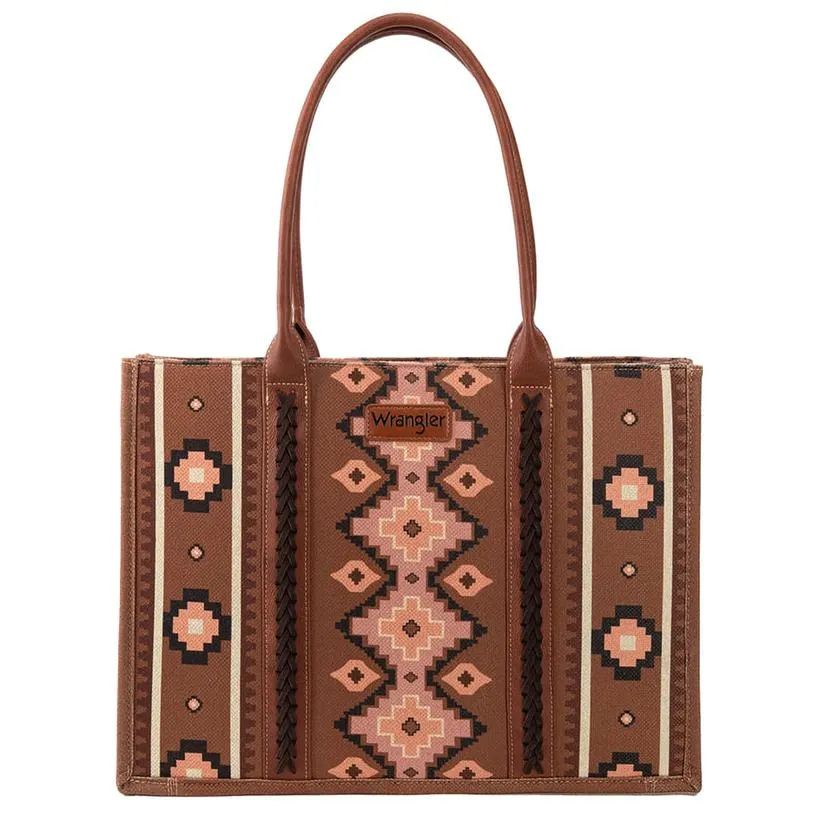 Wrangler Southwestern Dark Brown Print Canvas Tote/Crossbody