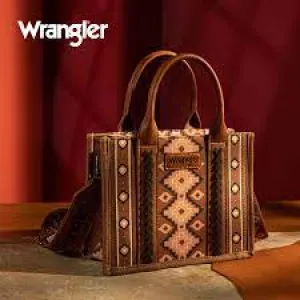 Wrangler Southwestern Dark Brown Print Canvas Tote/Crossbody