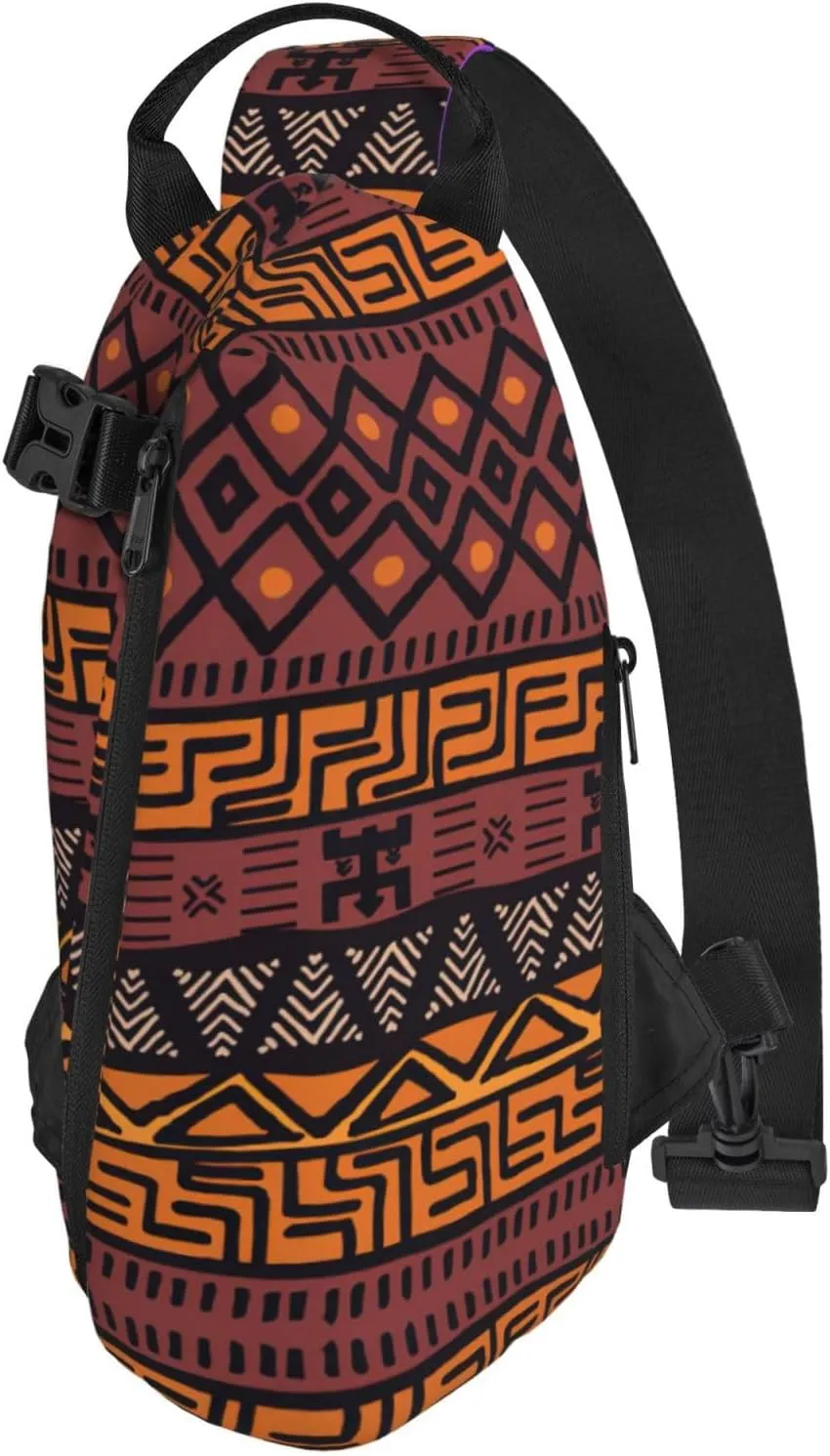 WURTON African Mud Cloth Tribal Print Crossbody Backpack Cross Pack Lightweight Sling Bag Travel, Hiking