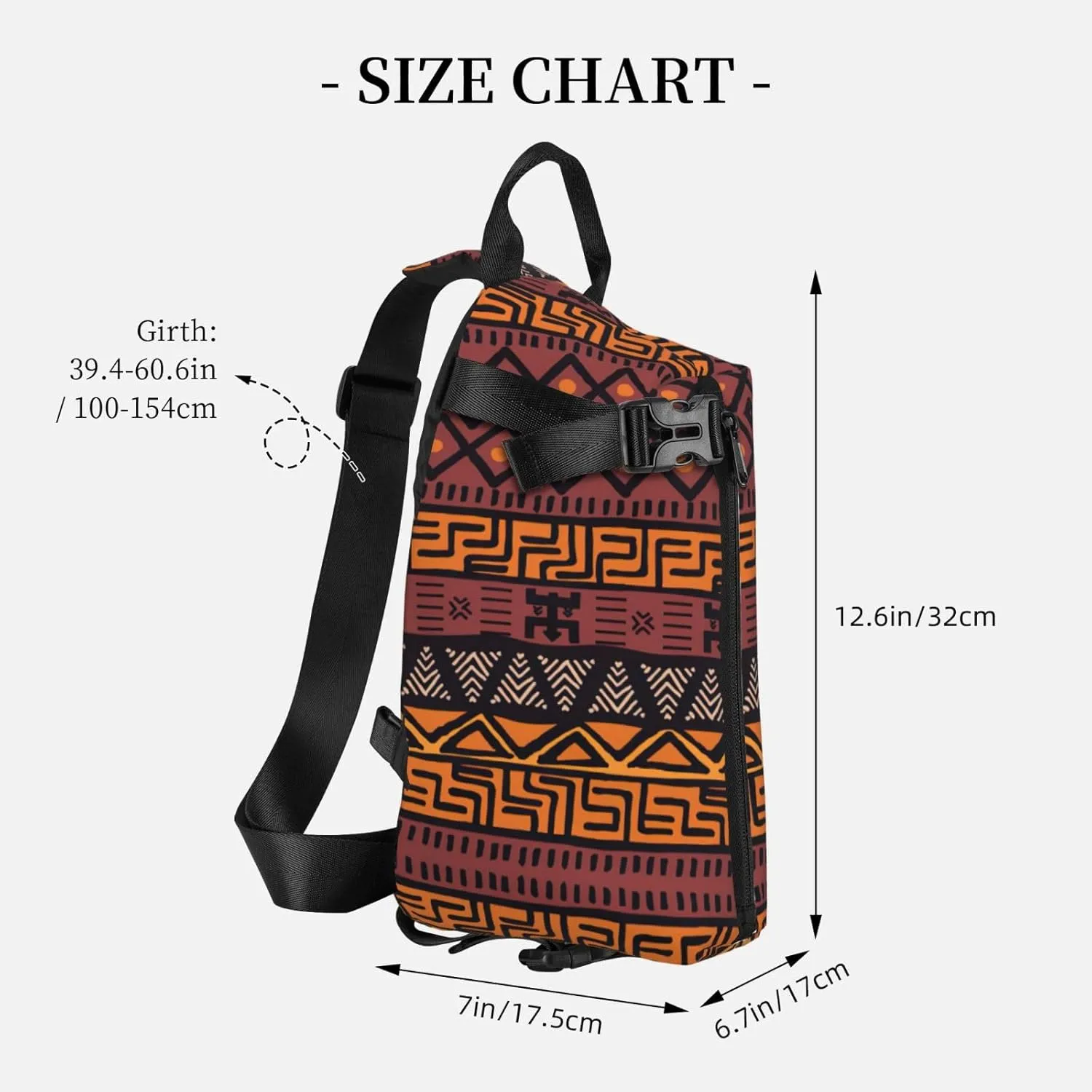 WURTON African Mud Cloth Tribal Print Crossbody Backpack Cross Pack Lightweight Sling Bag Travel, Hiking