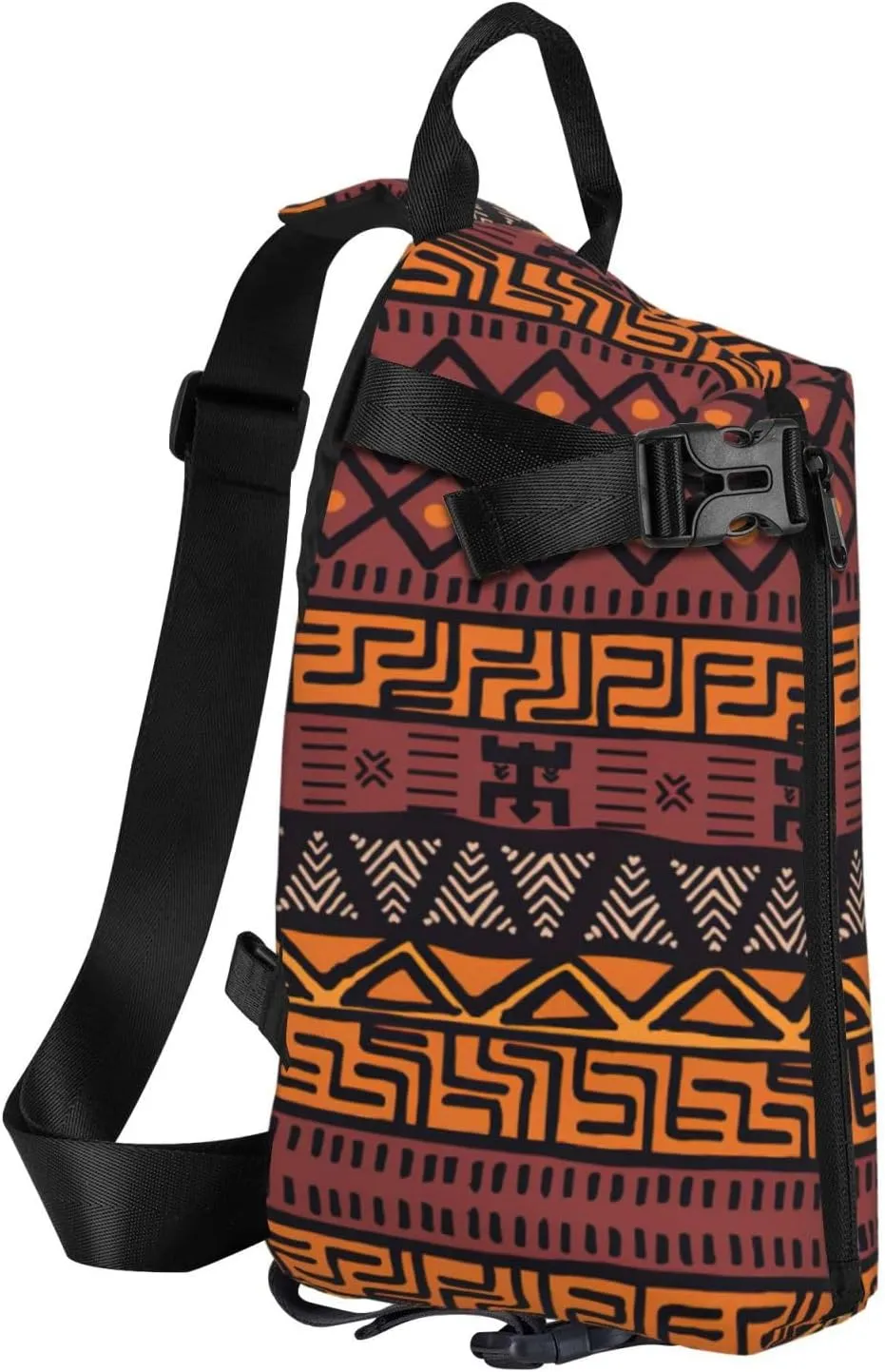 WURTON African Mud Cloth Tribal Print Crossbody Backpack Cross Pack Lightweight Sling Bag Travel, Hiking
