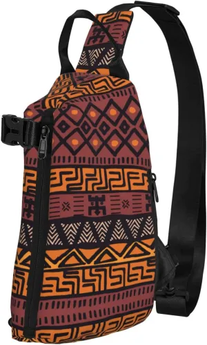 WURTON African Mud Cloth Tribal Print Crossbody Backpack Cross Pack Lightweight Sling Bag Travel, Hiking