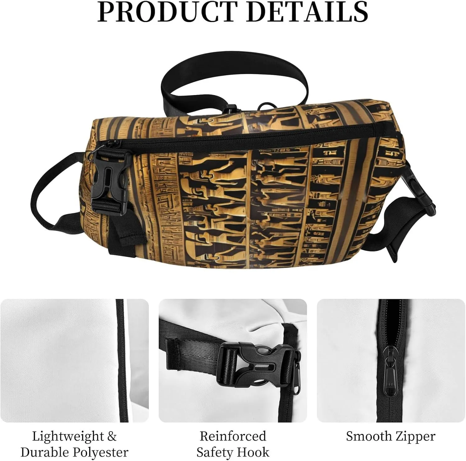 WURTON Egypts Hieroglyphics Print Crossbody Backpack Cross Pack Lightweight Sling Bag Travel, Hiking