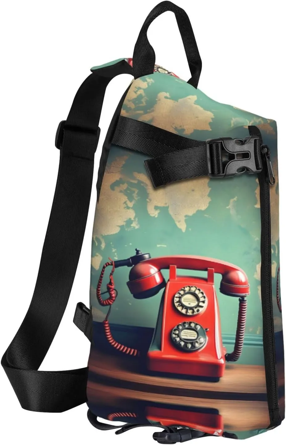 WURTON England Uk Retro London Telephone Print Crossbody Backpack Cross Pack Lightweight Sling Bag Travel, Hiking