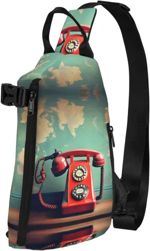 WURTON England Uk Retro London Telephone Print Crossbody Backpack Cross Pack Lightweight Sling Bag Travel, Hiking
