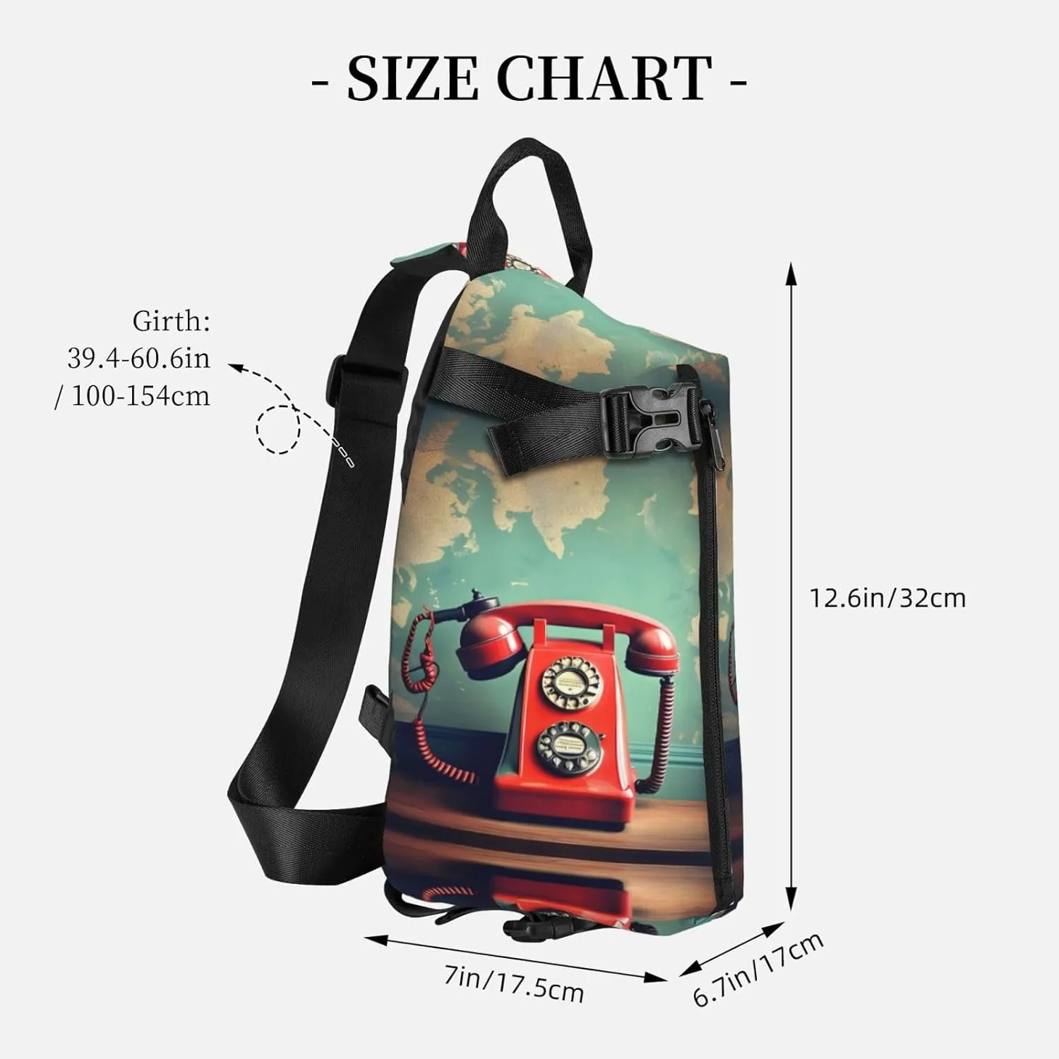 WURTON England Uk Retro London Telephone Print Crossbody Backpack Cross Pack Lightweight Sling Bag Travel, Hiking