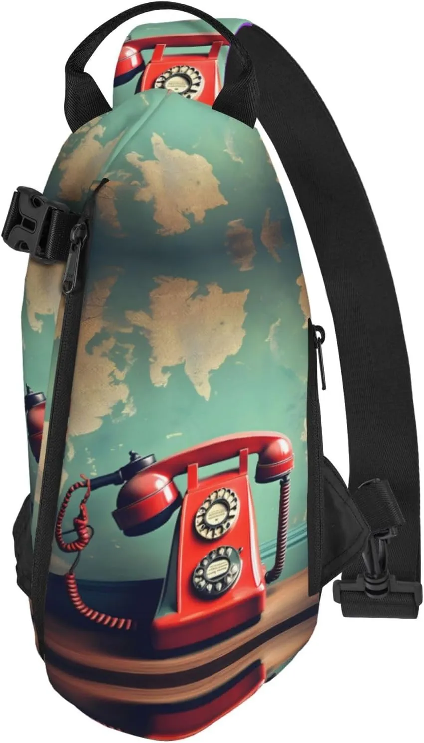 WURTON England Uk Retro London Telephone Print Crossbody Backpack Cross Pack Lightweight Sling Bag Travel, Hiking
