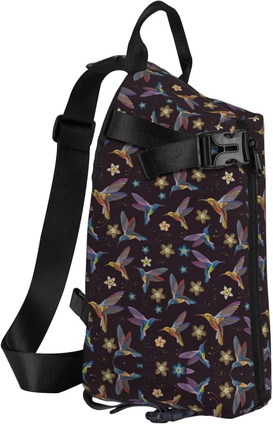 WURTON Flower Hummingbirds Embroidery Print Crossbody Backpack Cross Pack Lightweight Sling Bag Travel, Hiking