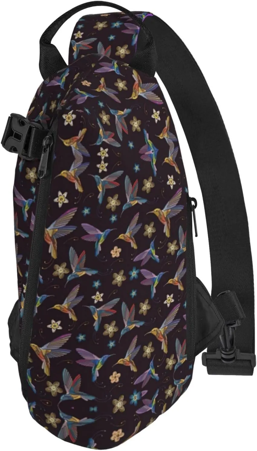 WURTON Flower Hummingbirds Embroidery Print Crossbody Backpack Cross Pack Lightweight Sling Bag Travel, Hiking