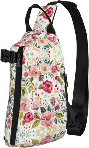 WURTON Flower Leaf Print Crossbody Backpack Cross Pack Lightweight Sling Bag Travel, Hiking