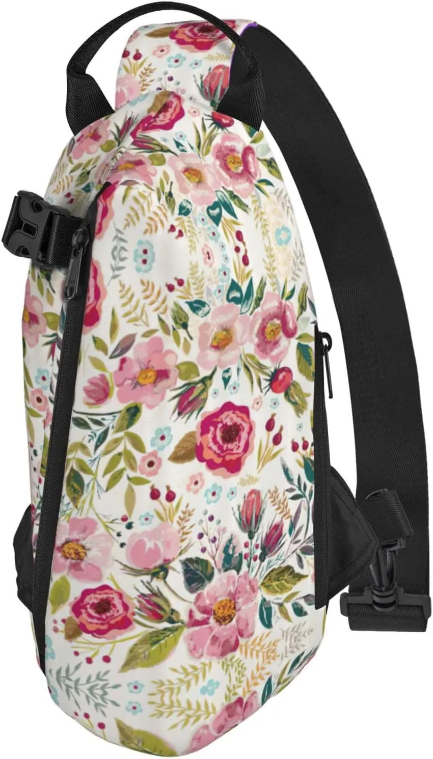 WURTON Flower Leaf Print Crossbody Backpack Cross Pack Lightweight Sling Bag Travel, Hiking