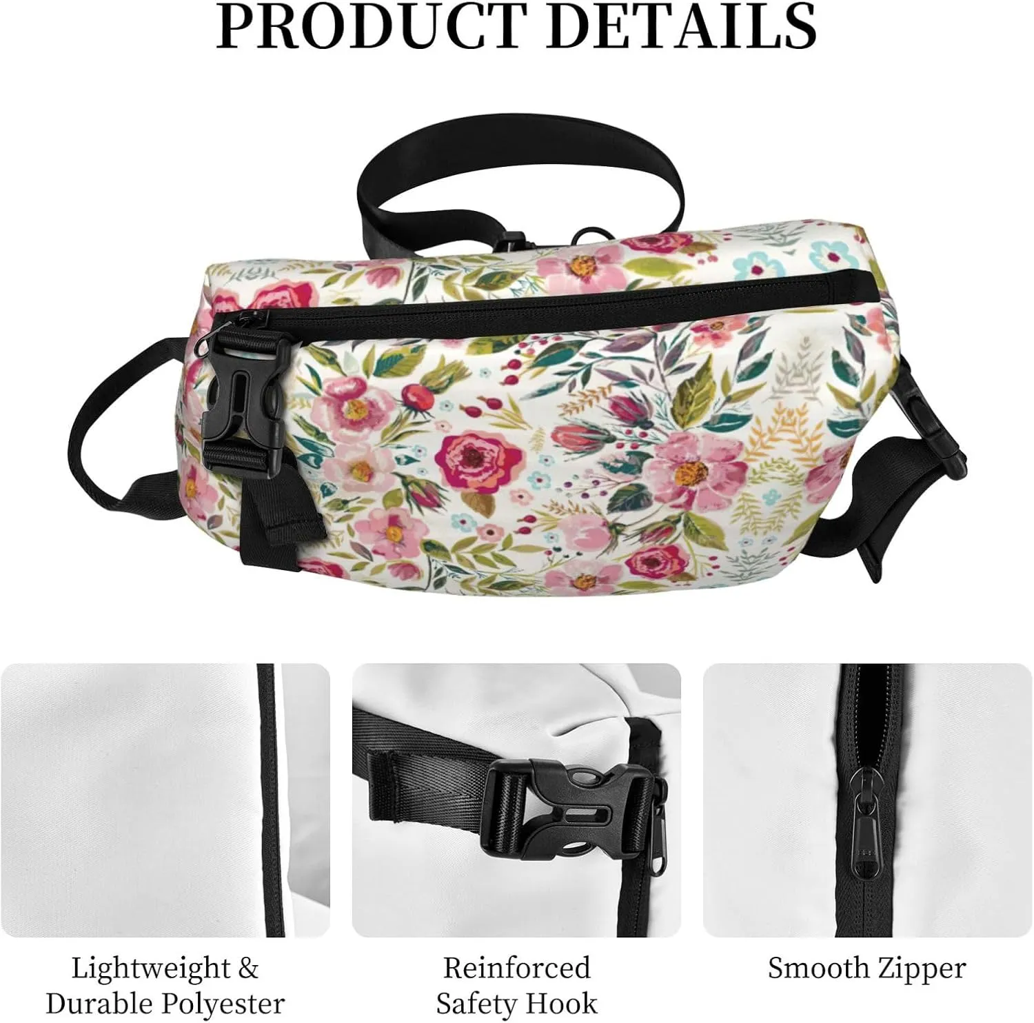 WURTON Flower Leaf Print Crossbody Backpack Cross Pack Lightweight Sling Bag Travel, Hiking