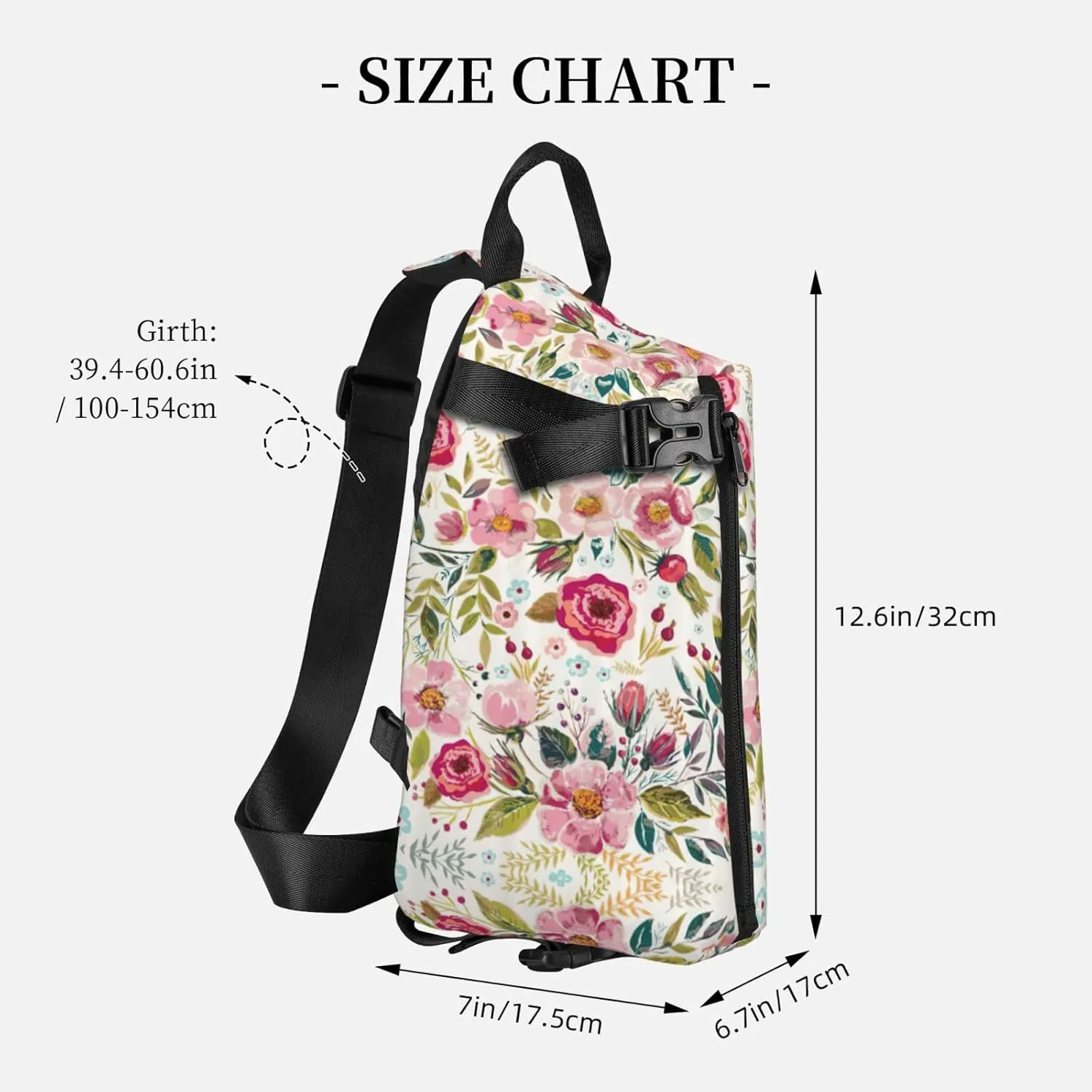 WURTON Flower Leaf Print Crossbody Backpack Cross Pack Lightweight Sling Bag Travel, Hiking
