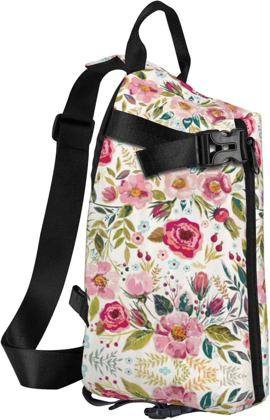 WURTON Flower Leaf Print Crossbody Backpack Cross Pack Lightweight Sling Bag Travel, Hiking