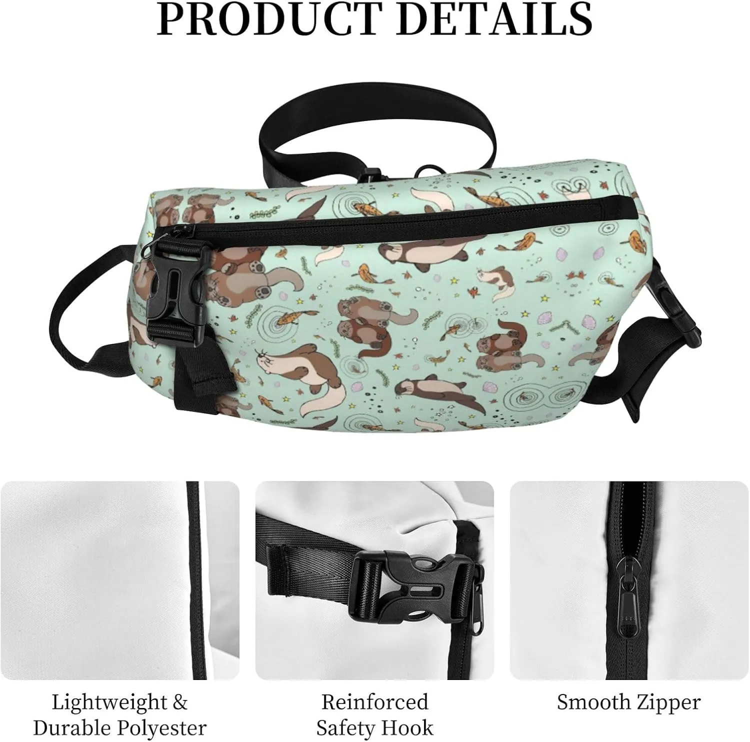 WURTON Otters Print Crossbody Backpack Cross Pack Lightweight Sling Bag Travel, Hiking