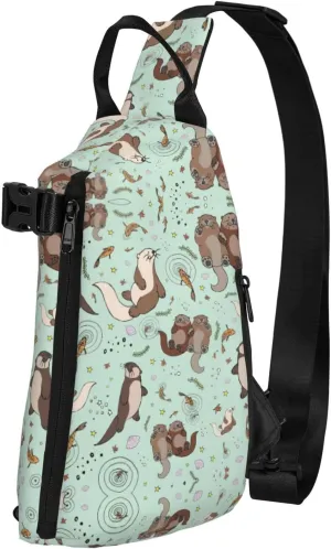 WURTON Otters Print Crossbody Backpack Cross Pack Lightweight Sling Bag Travel, Hiking