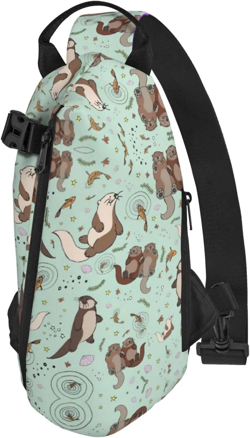 WURTON Otters Print Crossbody Backpack Cross Pack Lightweight Sling Bag Travel, Hiking