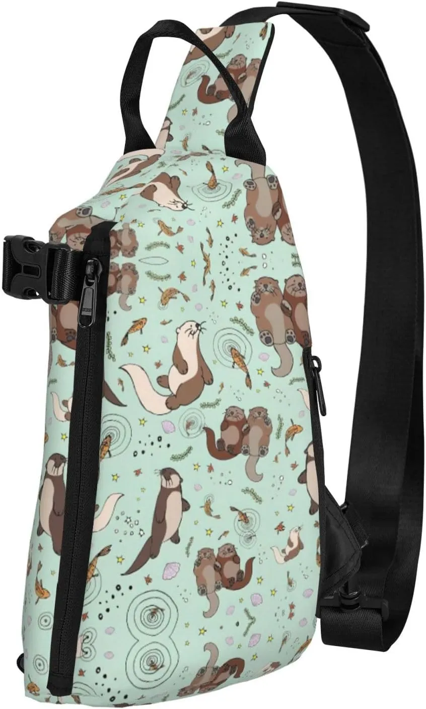 WURTON Otters Print Crossbody Backpack Cross Pack Lightweight Sling Bag Travel, Hiking