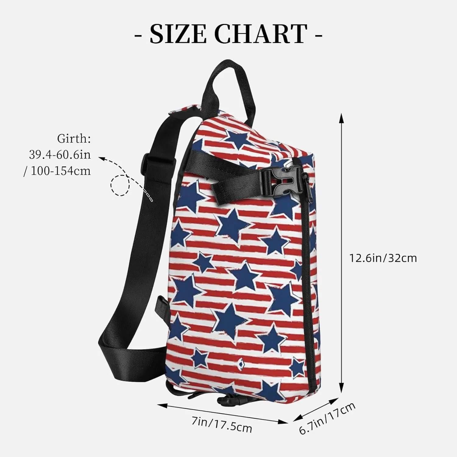 WURTON Red White Star Stripe Flag Print Crossbody Backpack Cross Pack Lightweight Sling Bag Travel, Hiking