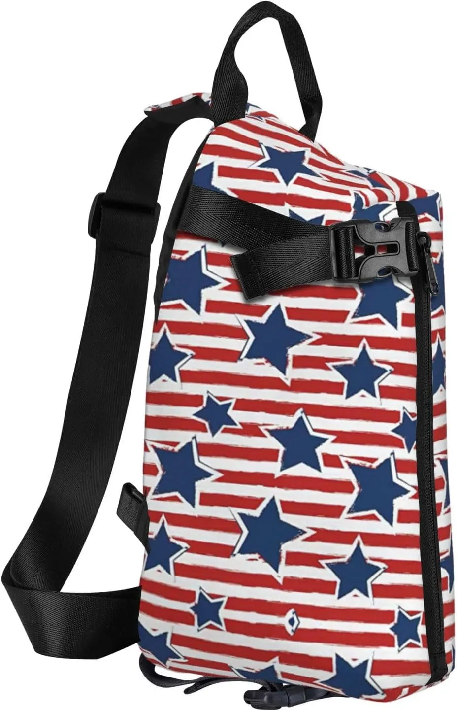 WURTON Red White Star Stripe Flag Print Crossbody Backpack Cross Pack Lightweight Sling Bag Travel, Hiking