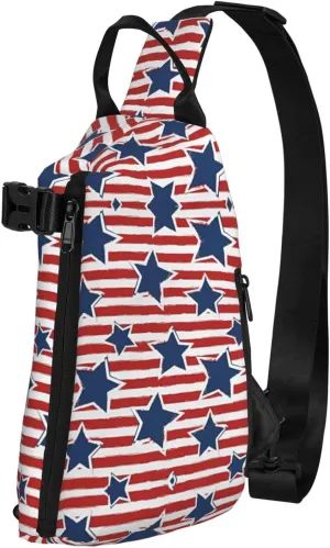 WURTON Red White Star Stripe Flag Print Crossbody Backpack Cross Pack Lightweight Sling Bag Travel, Hiking