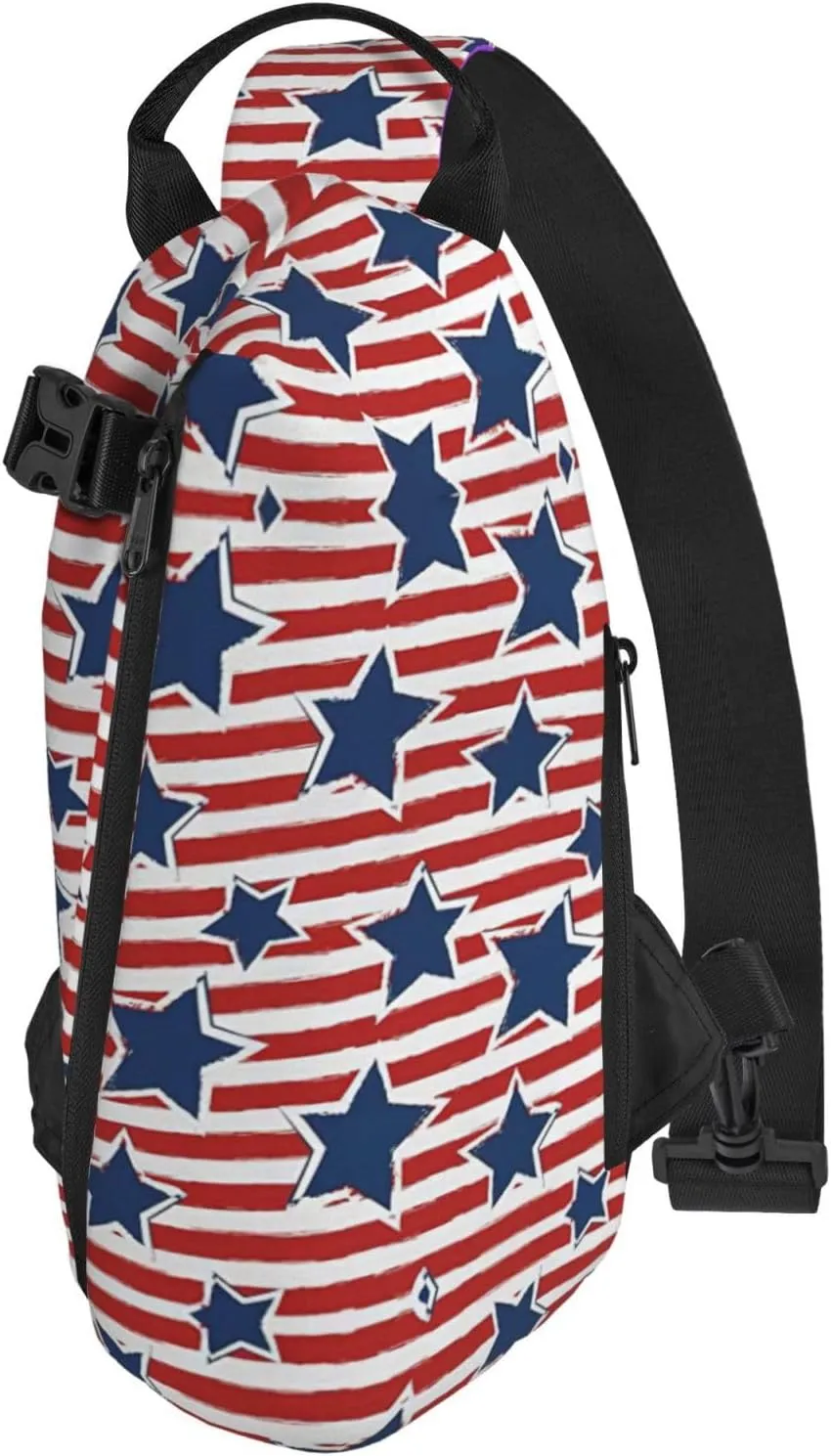WURTON Red White Star Stripe Flag Print Crossbody Backpack Cross Pack Lightweight Sling Bag Travel, Hiking