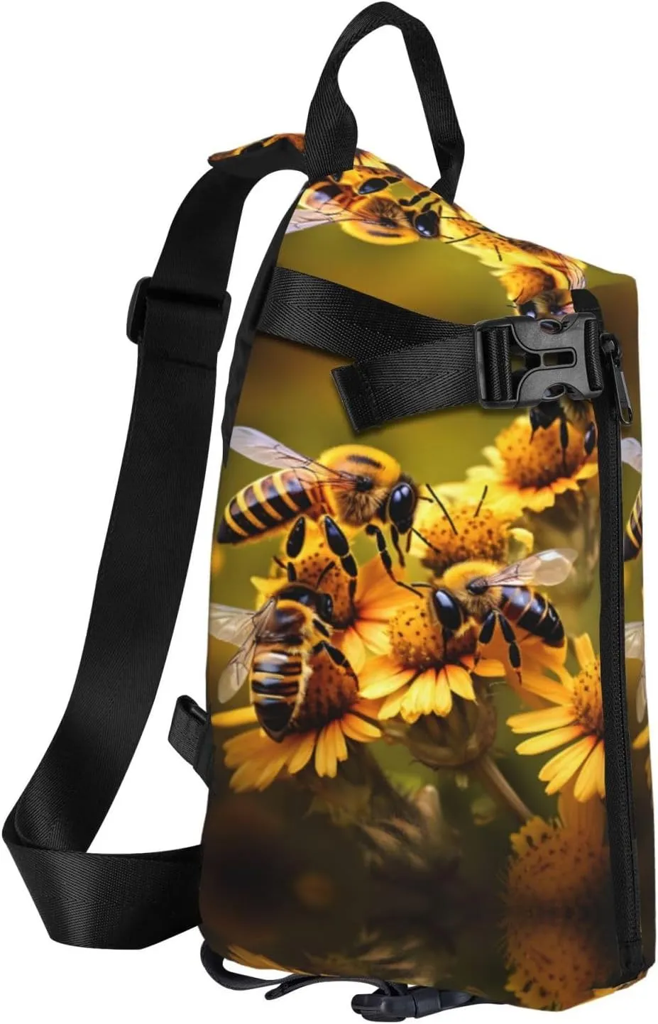 WURTON Rural Honey Bees Flowers Print Crossbody Backpack Cross Pack Lightweight Sling Bag Travel, Hiking